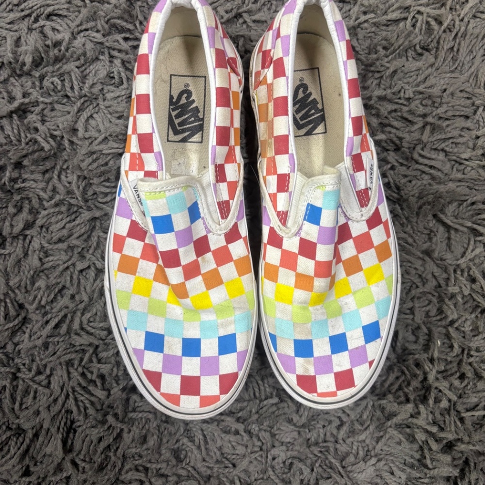 Vans Rainbow Check Slip Ons